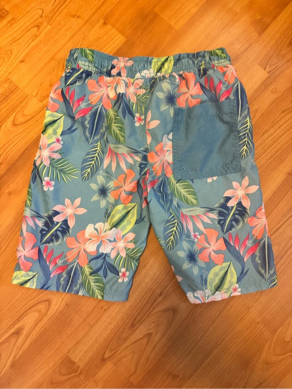 Cat & Jack Boys Blue Floral Swim Trunks with Coral Accents size Large 12/14